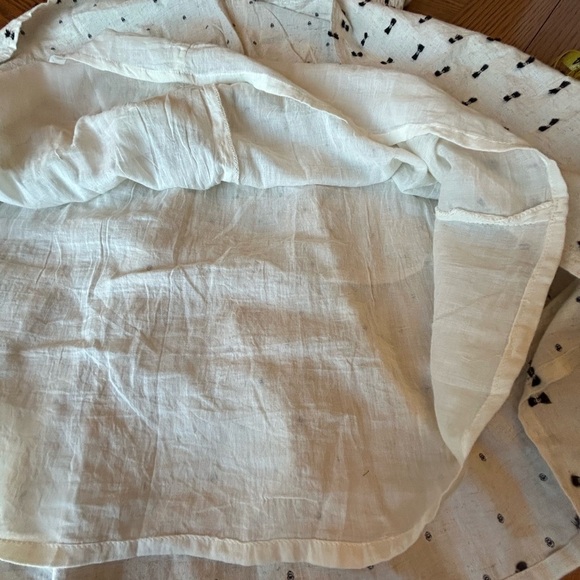 Chic Sim & Sam Cream Cotton/Linen Dress Black Design and Tiered Skirt Size L - Picture 6 of 11